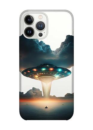 Прозрачный чехол с защитой камеры на iphone 14 pro :: тарелка ufo (принт 241)