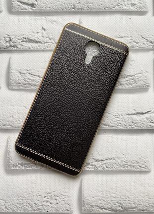 Силиконовый чехолс тиснением и золотым ободком для  meizu m3 note темно-коричневый