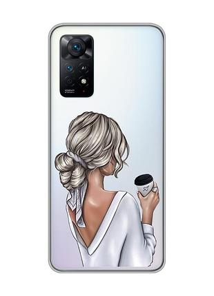Прозорий чохол на xiaomi redmi note 11 pro :: дівчина з латте (принт 227)