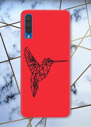 Матовый красный чехол на samsung galaxy а50 (2019) а505 колибри принт 122