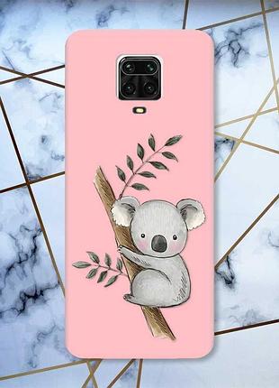 Матовый розовый чехол на xiaomi redmi note 9 pro / note 9s / note 9 pro max :: коала (принт 132)