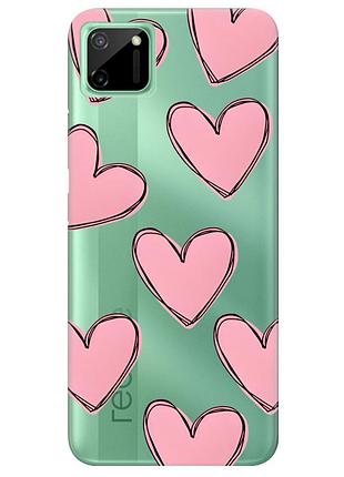 Прозорий чохол на realme c11 дизайн сердечка рожеві принт 78
