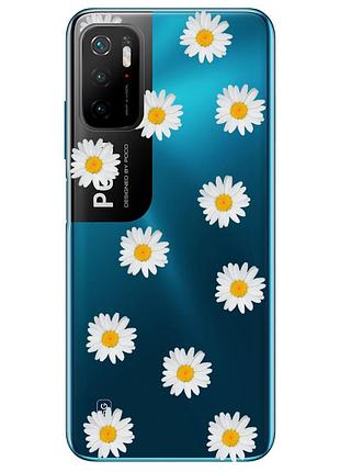 Прозрачный чехол на xiaomi redmi note 10 5g фон ромашки принт 41