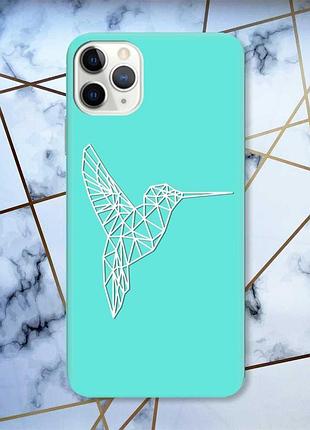 Матовый бирюзовый чехол на iphone 11 pro max :: колибри (принт 123)