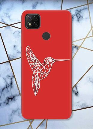 Матовый красный чехол на xiaomi redmi 9c / 10a колибри принт 123