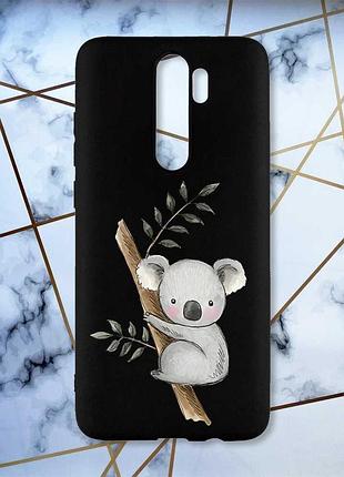 Матовый черный чехол на xiaomi redmi note 8 pro коала принт 132