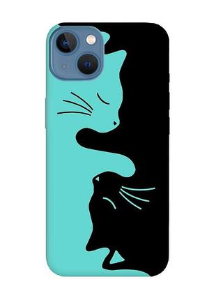Матовый бирюзовый чехол на iphone 13 :: кошечки (принт 118)