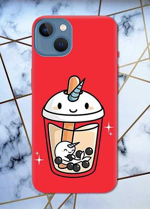 Матовый красный чехол на iphone 13 :: коктейль единорог (принт 96)