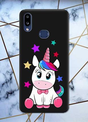 Матовый черный чехол на samsung galaxy а10ѕ a107 дизайн единорог принт 102