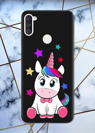 Матовый черный чехол на samsung galaxy a11 дизайн единорог принт 102