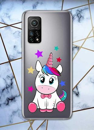 Прозрачный чехол на xiaomi mi 10t / mi 10t pro дизайн единорог принт 102