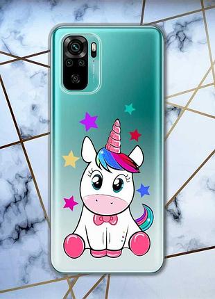 Прозрачный чехол на xiaomi redmi note 10 / note 10s  дизайн единорог принт 102