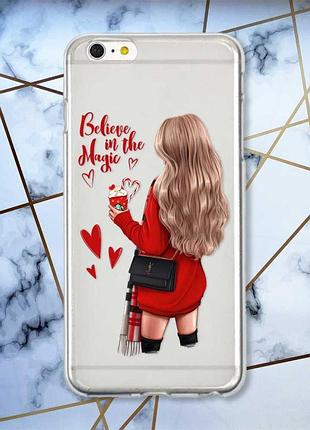Прозрачный чехол на iphone 6 plus/6s plus :: девушка с кофе (принт 137)