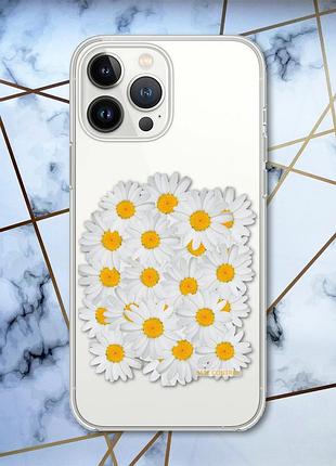 Чехол с защитой камеры на iphone 14 pro max :: букет ромашек (принт 40)