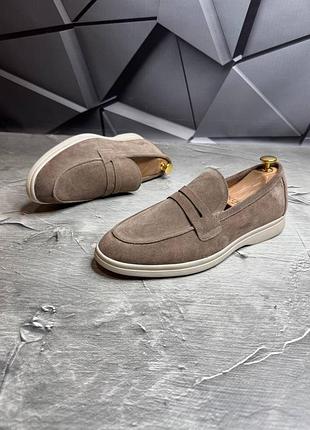 Мужские лоферы натуральная замша бежевые, замшевые мужские туфли 8220