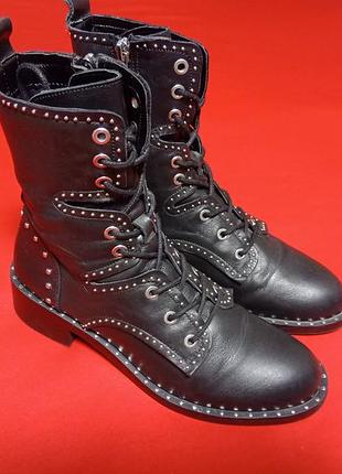 Черные кожаные ботинки-челси на шнуровке zara, размер 37, длина стельки 24 см, страна производитель туречки