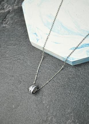 Кулон кільце з фіанітами на ланцюжку медична сталь родій (x192-1)