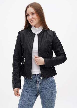 Женская черная кожаная куртка cropp