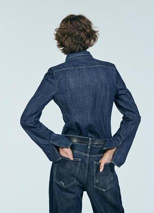 Сорочка приталена денім темно снятин зара zara l/xl