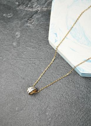 Кулон кільце з фіанітами на ланцюжку медична сталь позолота (x192-2)