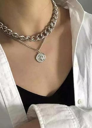 Чокер на шию срібло монетка монета широка ланцюг