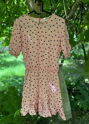Стильна легка міні сукня в горошок