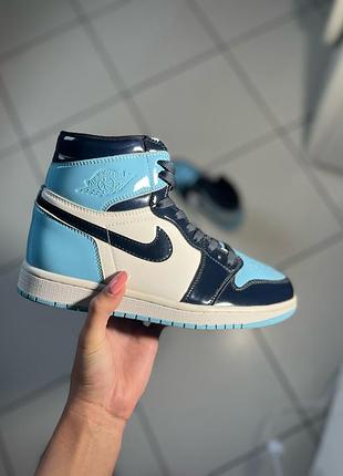 Кросівки nike air jordan blue high блакитні лакові