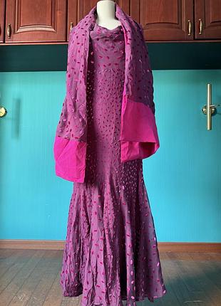 Сукня в пол шовк і віскоза вінтаж із шарфом