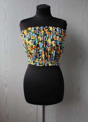 Літній топ без бретелей на гумці з натуральної тканини, квітковий принт