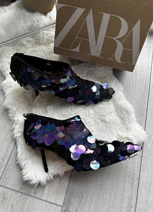 Туфлі zara в паєтки ботильйони zara сітка