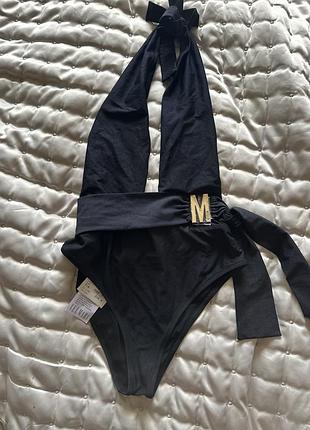 Купальник moschino чорний з блискітками, суцільний з відкритою спиною