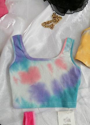 Майка топ топик в рубчик тай дай трикотаж хлопок