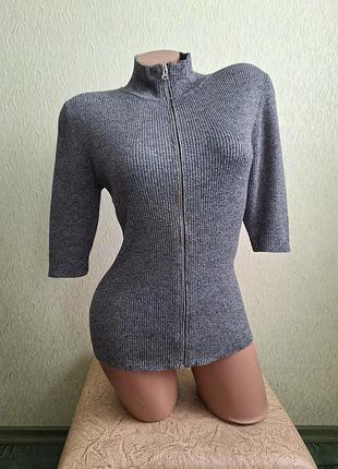 Гольф у рубчик. водолазка. тепла футболка. топ на блискавці. сірий меланж.