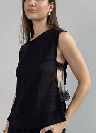 Блуза майка женская черная лен
