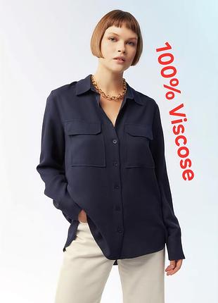 Бомбовая вискозная рубашка / блузка синего цвета massimo dutti made in portugal