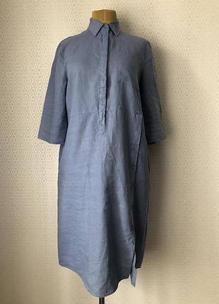 100% лён! серо голубое платье рубашка от le grand sud, размер m-l