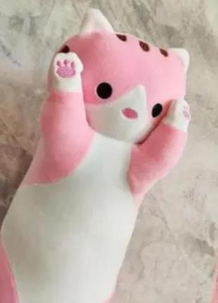 Длинный кот игрушка обнимашка антистресс розовый. мягкая игрушка подушка кот батон 70 см