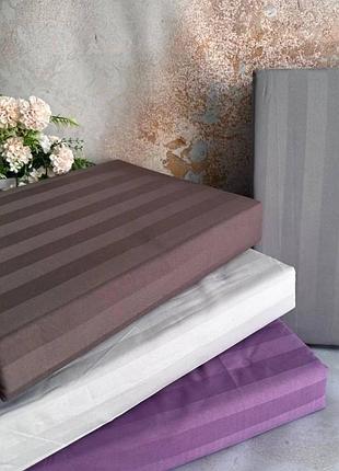 💥комплект постільної білизни страйп-сатин italy з простирадлом на резинці😍