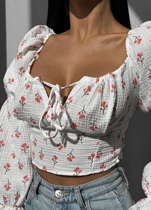 Жіночий літній топ з довгим рукавом муслін