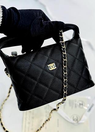 Чорна шкіряна сумка шанел преміум люкс