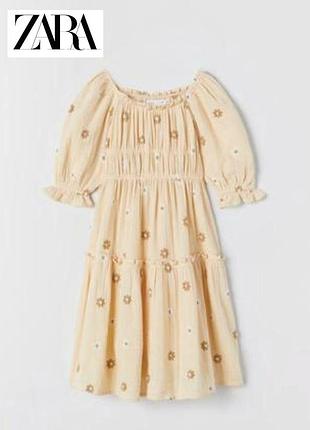 Стильное летнее платье, сарафан с вышитым цветочным принтом zara 10-14роков