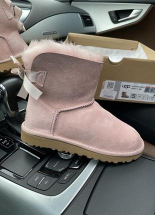 Теплые зимние сапоги угги розовые с бантом ugg