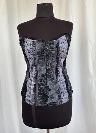 Корсет топ готичний готический гранж бохо панк атлас мереживо камінчики