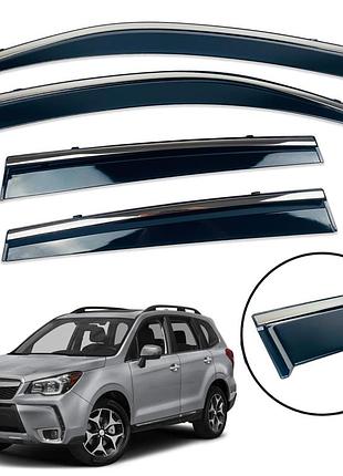 Дефлекторы окон (ветровики) для subaru forester 2013-2018 с нерж. хром полоской накладные (hawk)