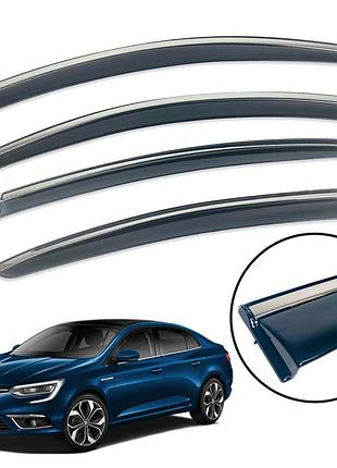 Дефлекторы окон (ветровики) для renault megane iv 2016+ sedan с нерж. хром полоской накладные (hawk)
