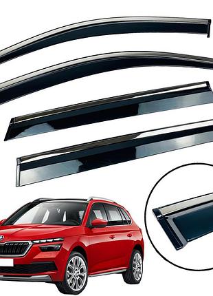 Дефлекторы окон (ветровики) для skoda kamiq 2019+ с нерж. хром полоской накладные (hawk)