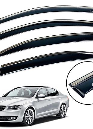Дефлекторы окон (ветровики) для skoda octavia a-7 2013-2019 sedan (на скотче) с нерж. хром полоской накладные