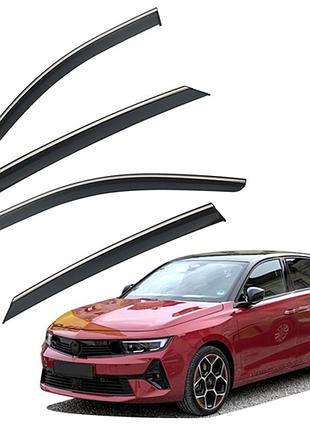 Дефлектори вікон (вітровики) для opel astra l 2022+ з нерж. хром полоскою (hawk)