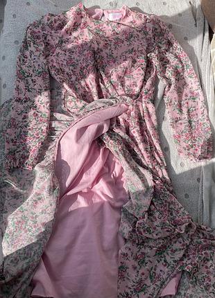 Сукня жіноча довга квітковий прінт ніжно рожева демісезона літня
