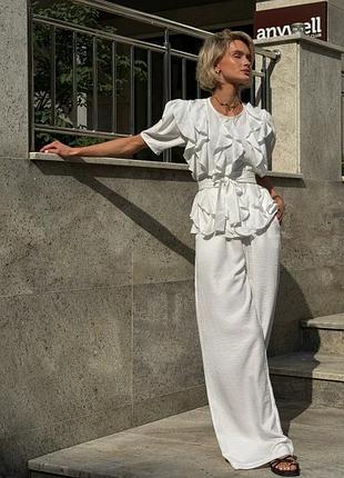 Женские льняные брюки палаццо широкие прямые брюки